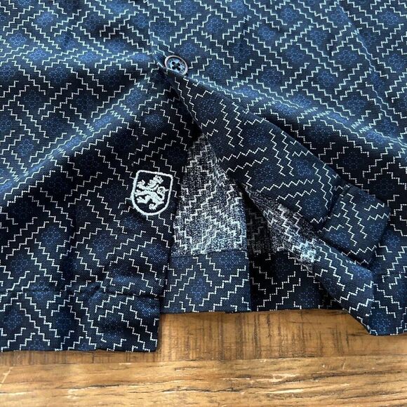 NAT NAST Midnight Blue Zigzag Short Sleeve Button Up Size XL 70% Silk 30% Cotton - Picture 4 of 8